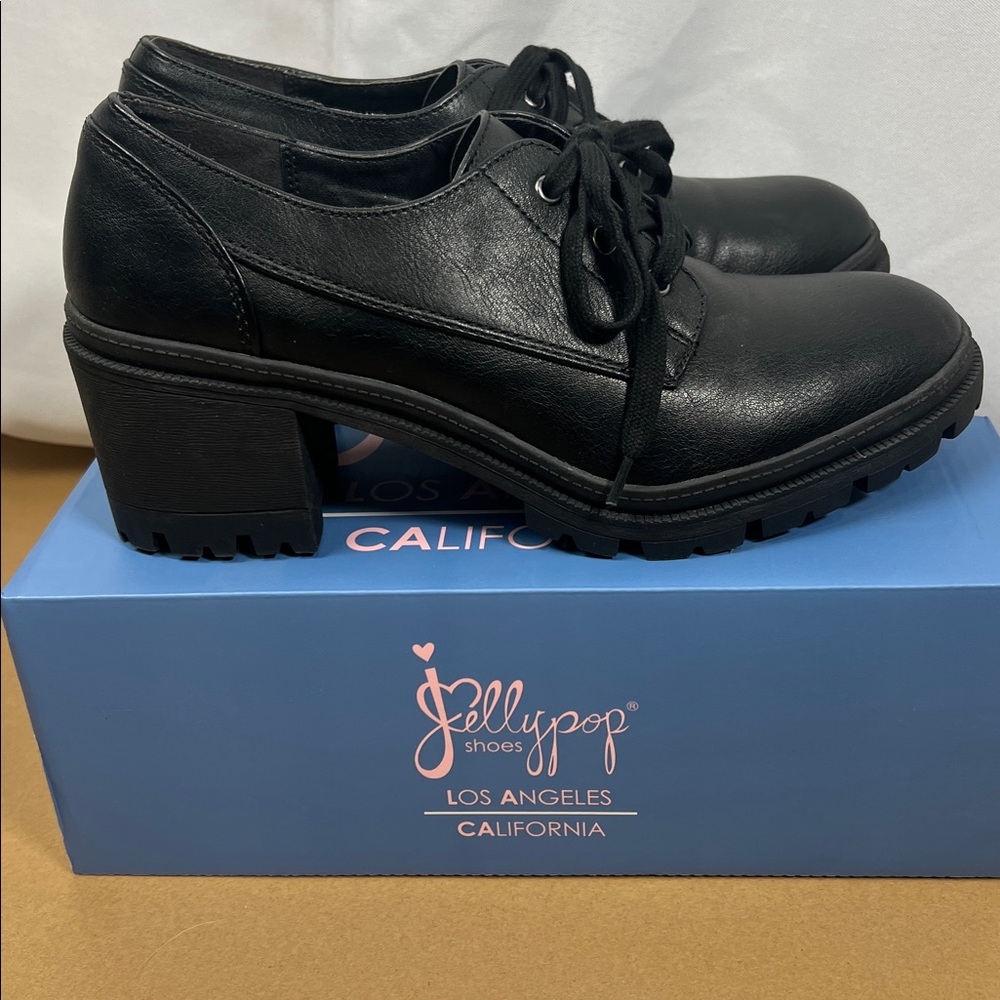 JellyPop Rus black lace up shoe ankle booties with block heel 10M - Picture 8 of 8